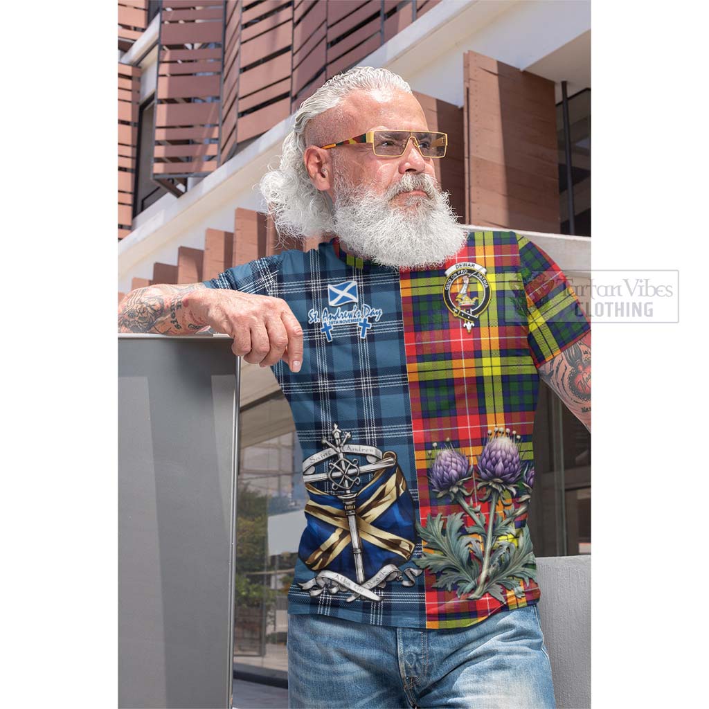 Tartan Vibes Clothing Dewar Tartan Cotton T-shirt Happy St. Andrew's Day Half Tartan Style