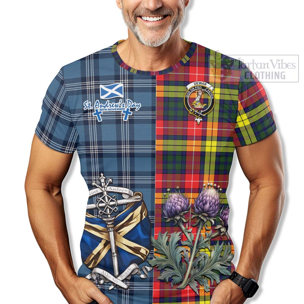 Tartan Vibes Clothing Dewar Tartan T-Shirt Happy St. Andrew's Day Half Tartan Style