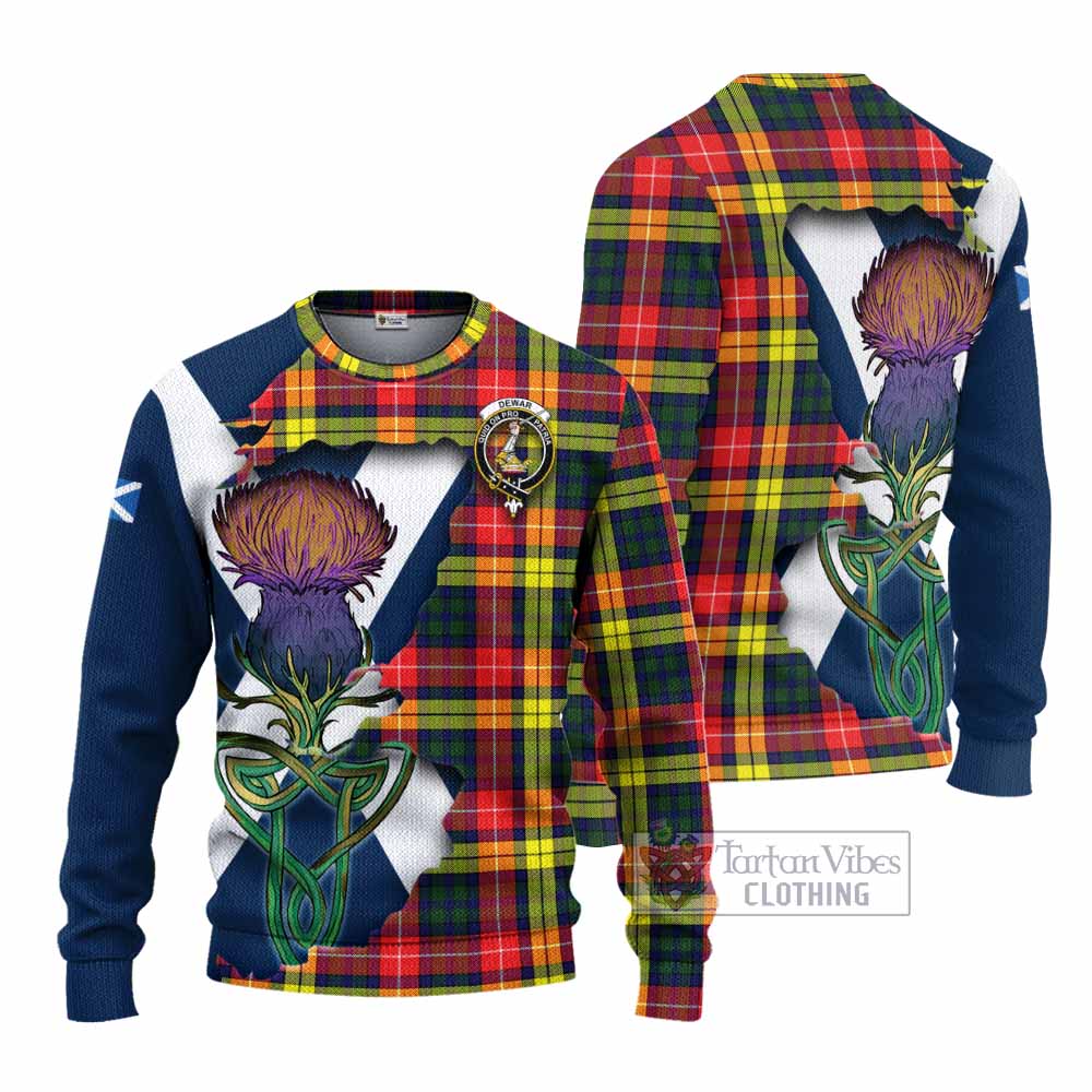 Dewar Tartan Family Crest Knitted Sweater Scottish Thistle Celtic Inspired - Tartan Vibes Clothing