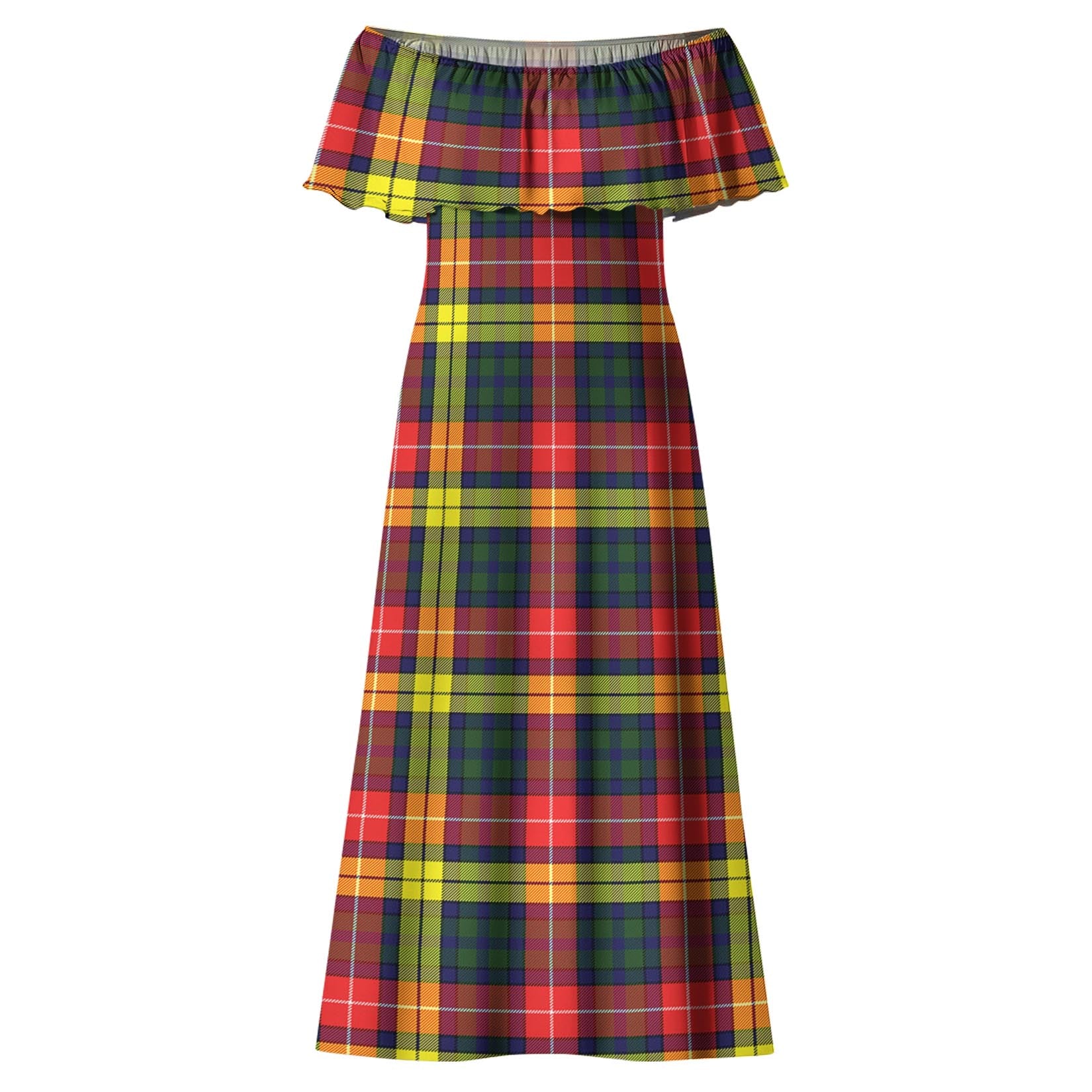 Dewar Tartan Off Shoulder Long Dress - Tartanvibesclothing