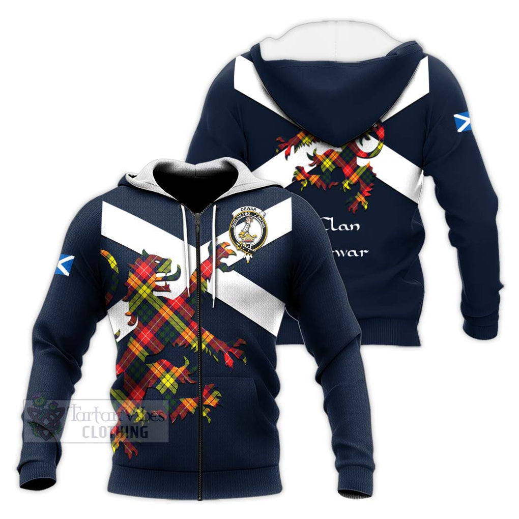 Tartan Vibes Clothing Dewar Tartan Lion Rampant Knitted Hoodie – Proudly Display Your Heritage with Alba Gu Brath and Clan Name