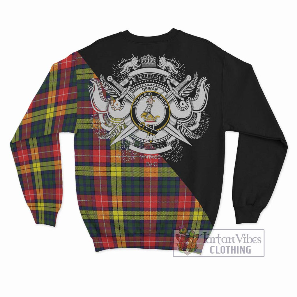 Dewar Tartan Sweatshirt with Family Crest and Military Logo Style - Tartanvibesclothing Shop