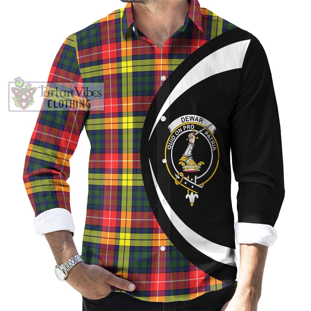 Tartan Vibes Clothing Dewar Tartan Long Sleeve Button Up with Family Crest Circle Style