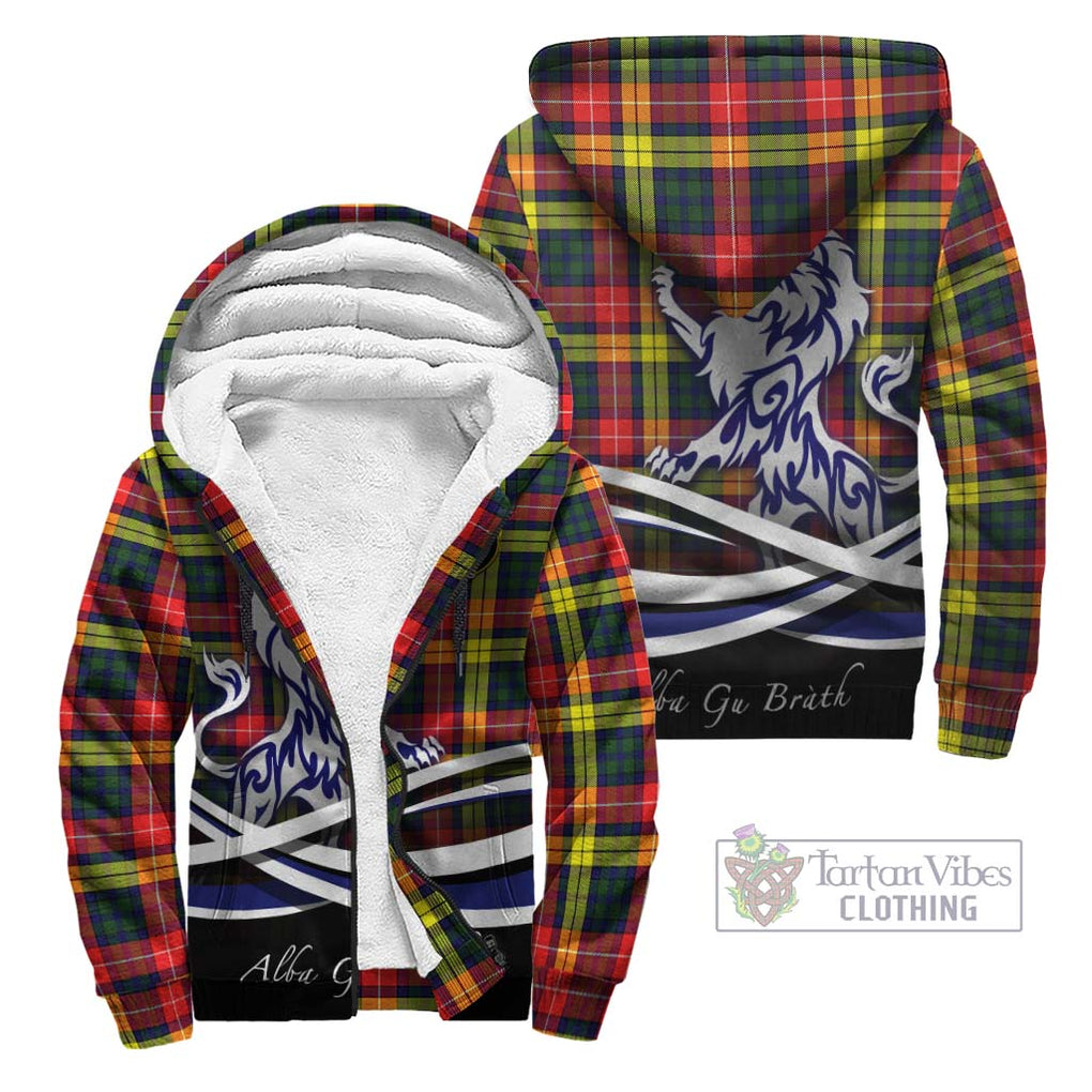 Dewar Tartan Sherpa Hoodie with Alba Gu Brath Regal Lion Emblem Unisex - Tartanvibesclothing Shop