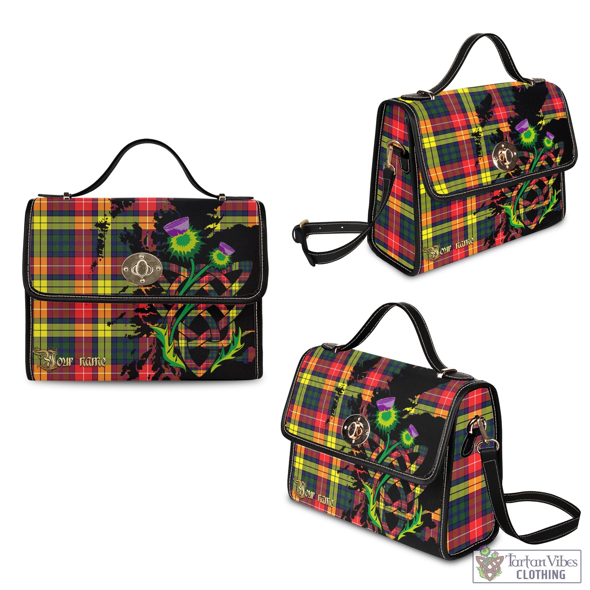 Tartan Vibes Clothing Dewar Tartan Waterproof Canvas Bag with Scotland Map and Thistle Celtic Accents