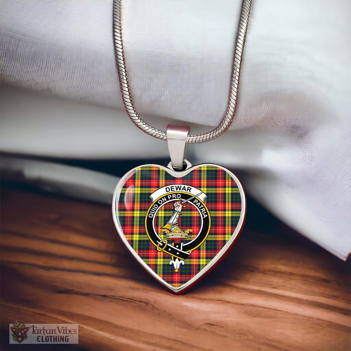 Dewar Tartan Heart Necklace with Family Crest - Tartan Vibes Clothing