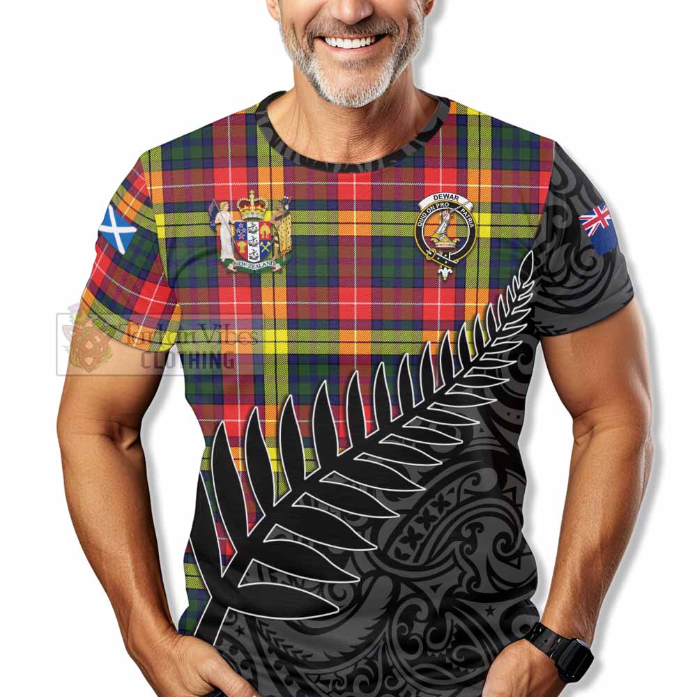 Tartan Vibes Clothing Dewar Crest Tartan T-Shirt with New Zealand Silver Fern Half Style