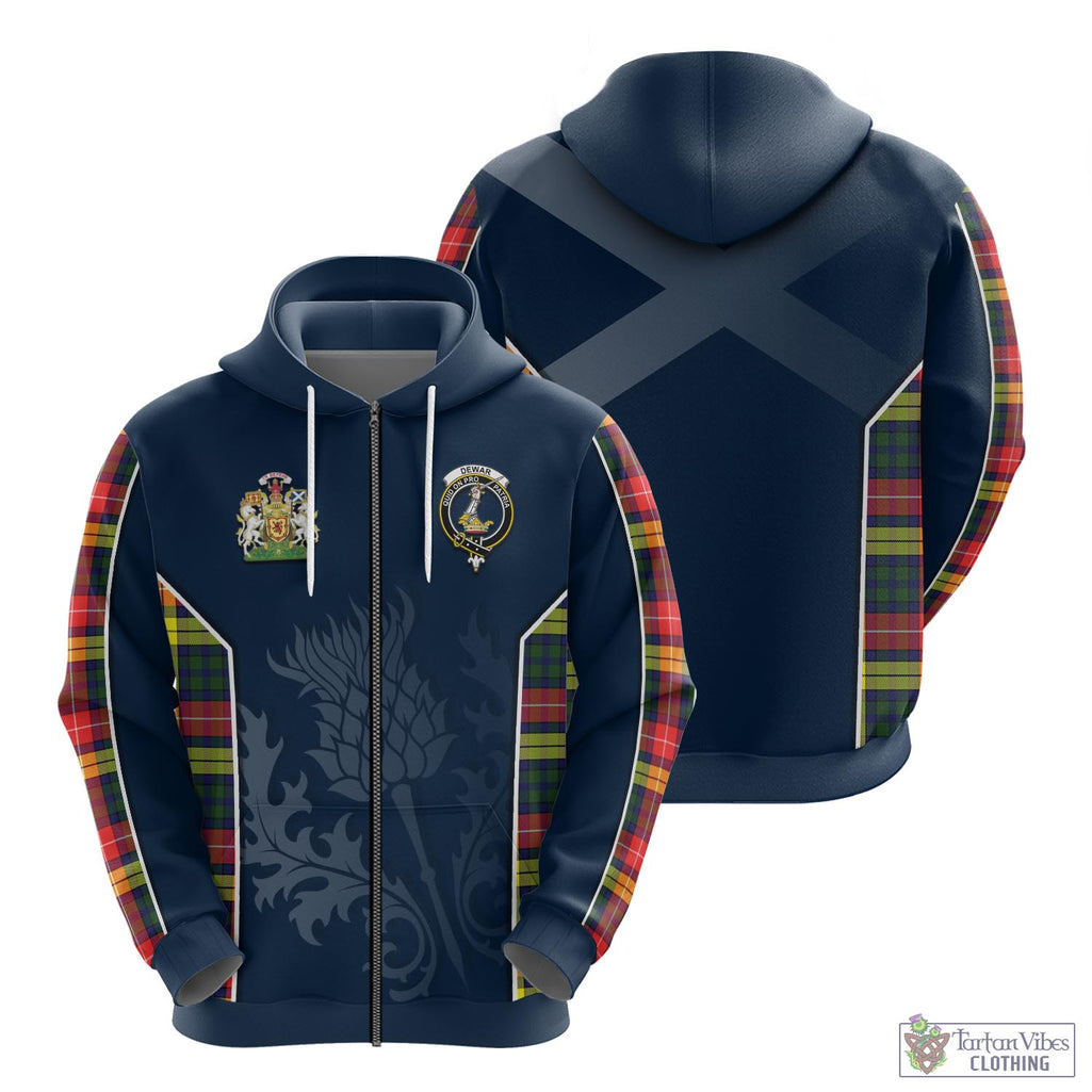 Tartan Vibes Clothing Dewar Tartan Hoodie with Family Crest and Scottish Thistle Vibes Sport Style