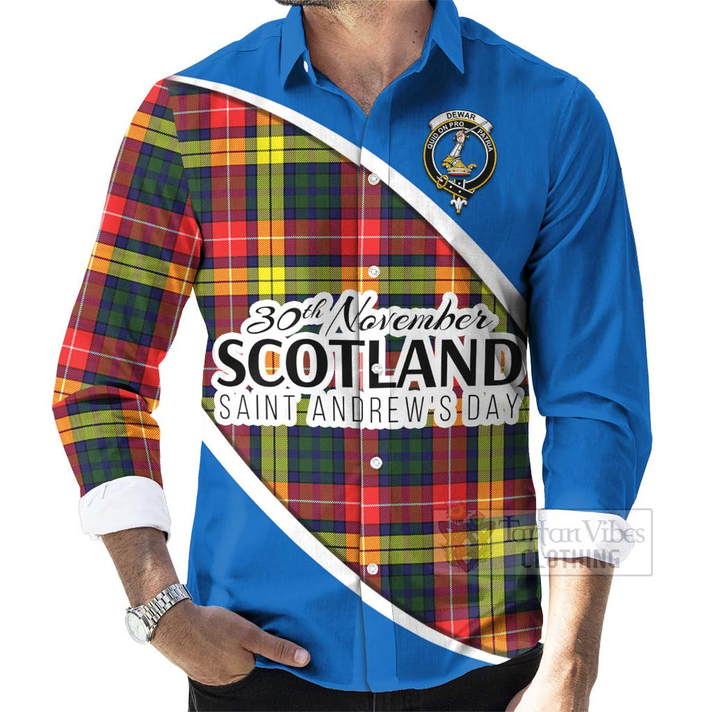 Dewar Family Crest Tartan Long Sleeve Button Shirt Celebrate Saint Andrew's Day in Style - Tartan Vibes Clothing