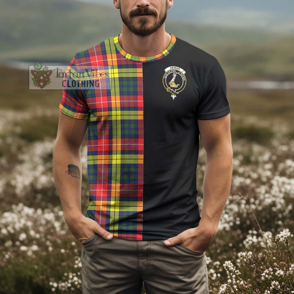 Dewar Tartan T-Shirt with Family Crest and Half Of Me Style - Tartanvibesclothing Shop