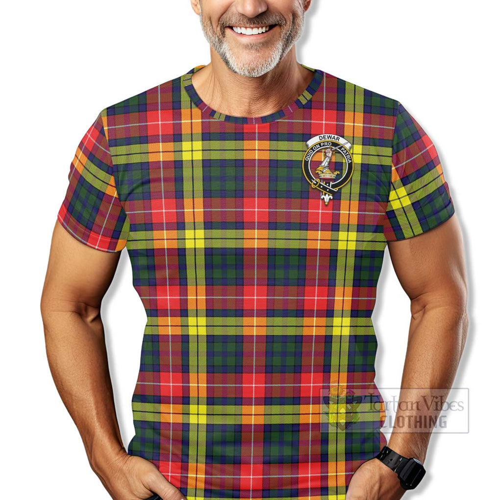 Tartan Vibes Clothing Dewar Tartan T-Shirt with Family Crest Celtic Skull Style