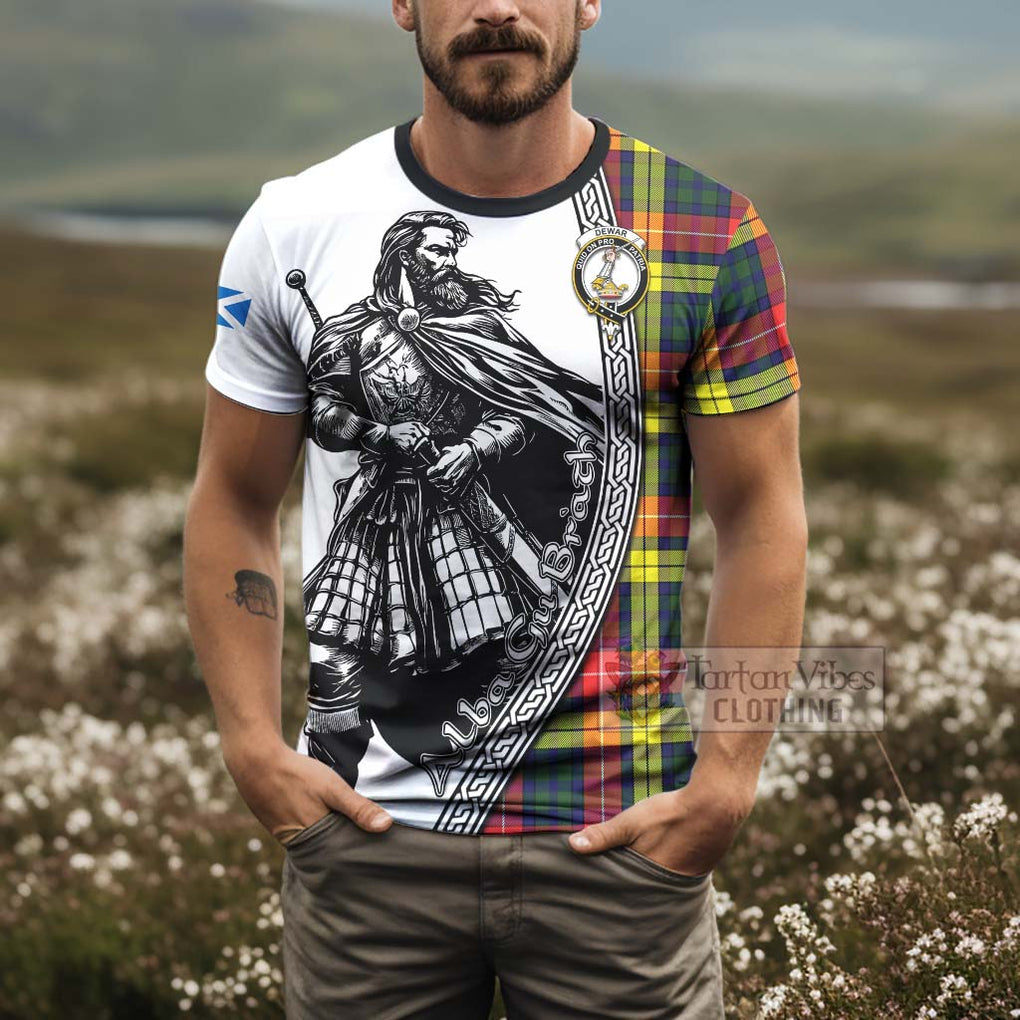 Tartan Vibes Clothing Dewar Tartan Clan Crest T-Shirt with Highlander Warrior Celtic Style