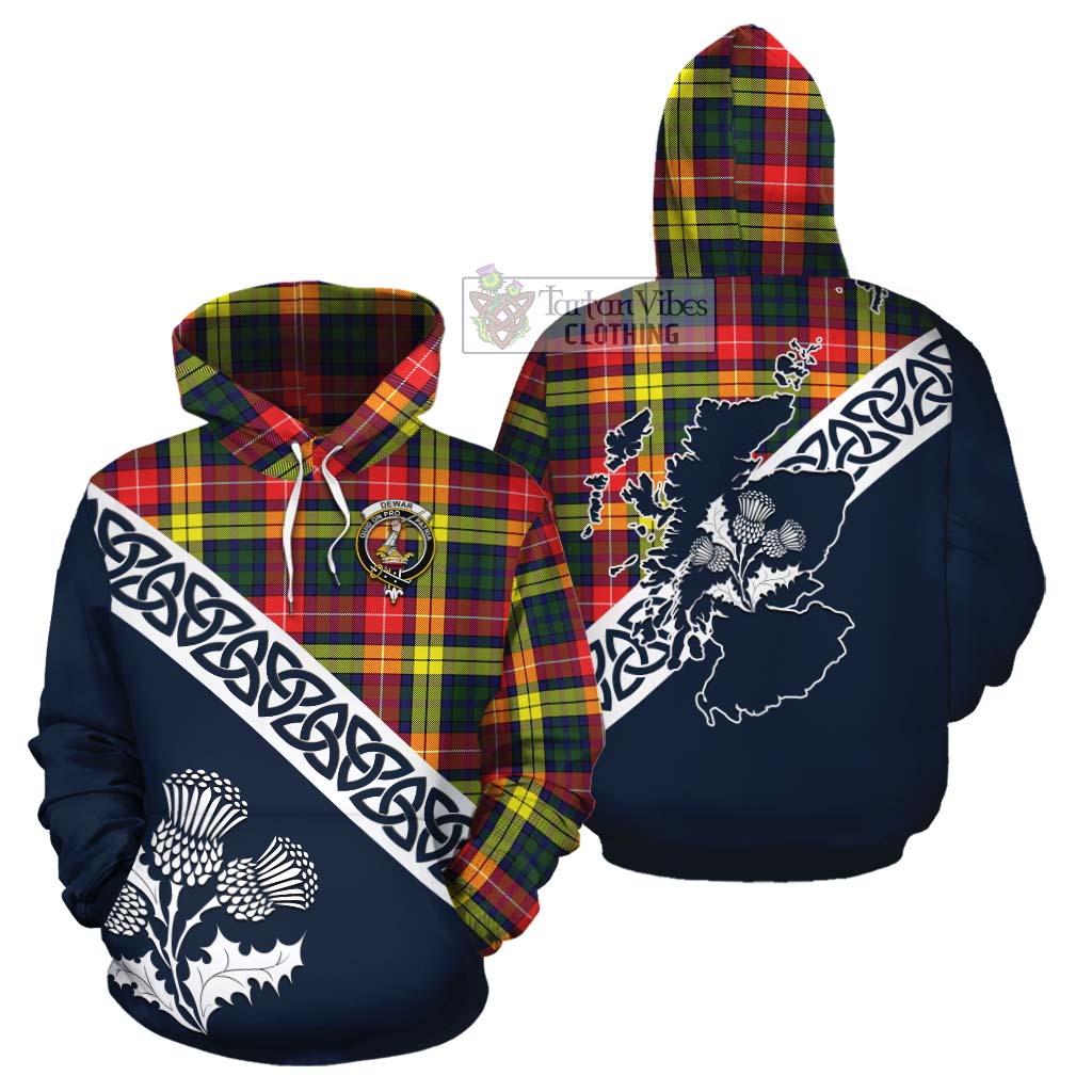 Dewar Tartan Cotton Hoodie Featuring Thistle and Scotland Map Zip Hoodie - Tartan Vibes Clothing