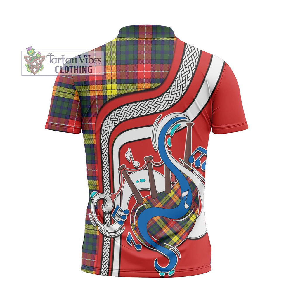 Dewar Tartan Zipper Polo Shirt with Epic Bagpipe Style - Tartanvibesclothing Shop