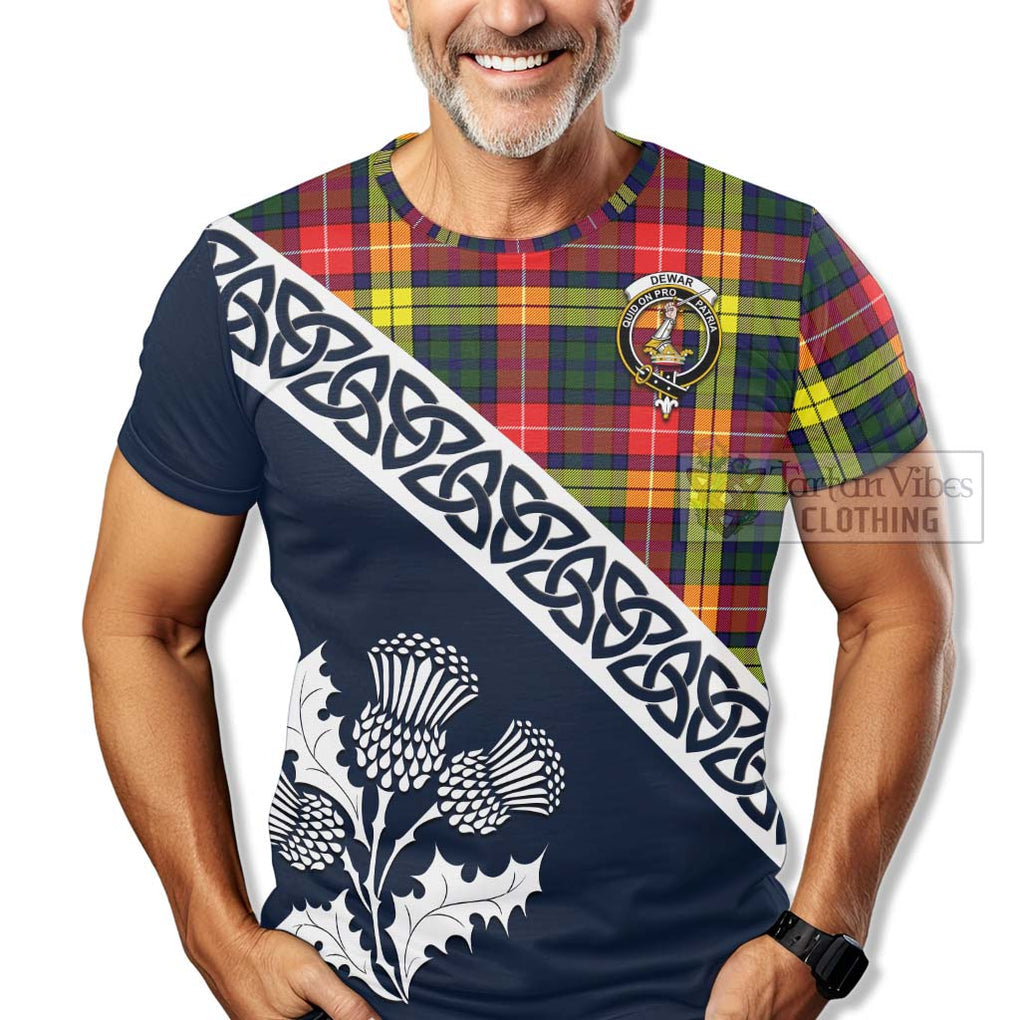 Dewar Tartan T-Shirt Featuring Thistle and Scotland Map