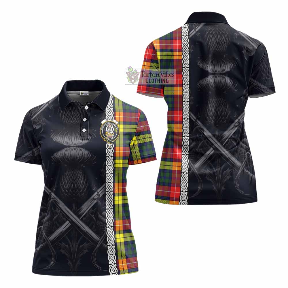 Tartan Vibes Clothing Dewar Tartan Women's Polo Shirt with Family Crest Cross Sword Thistle Celtic Vibes