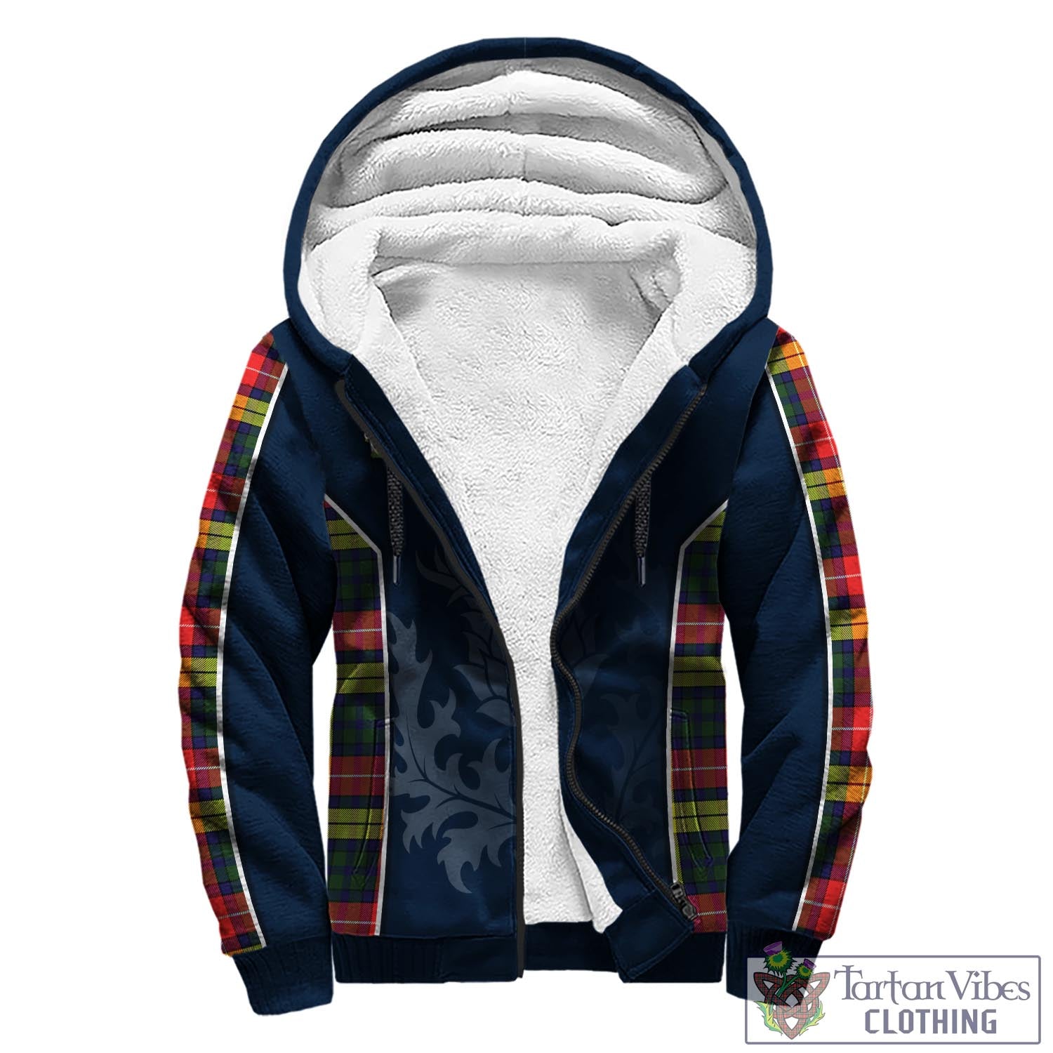 Tartan Vibes Clothing Dewar Tartan Sherpa Hoodie with Family Crest and Scottish Thistle Vibes Sport Style