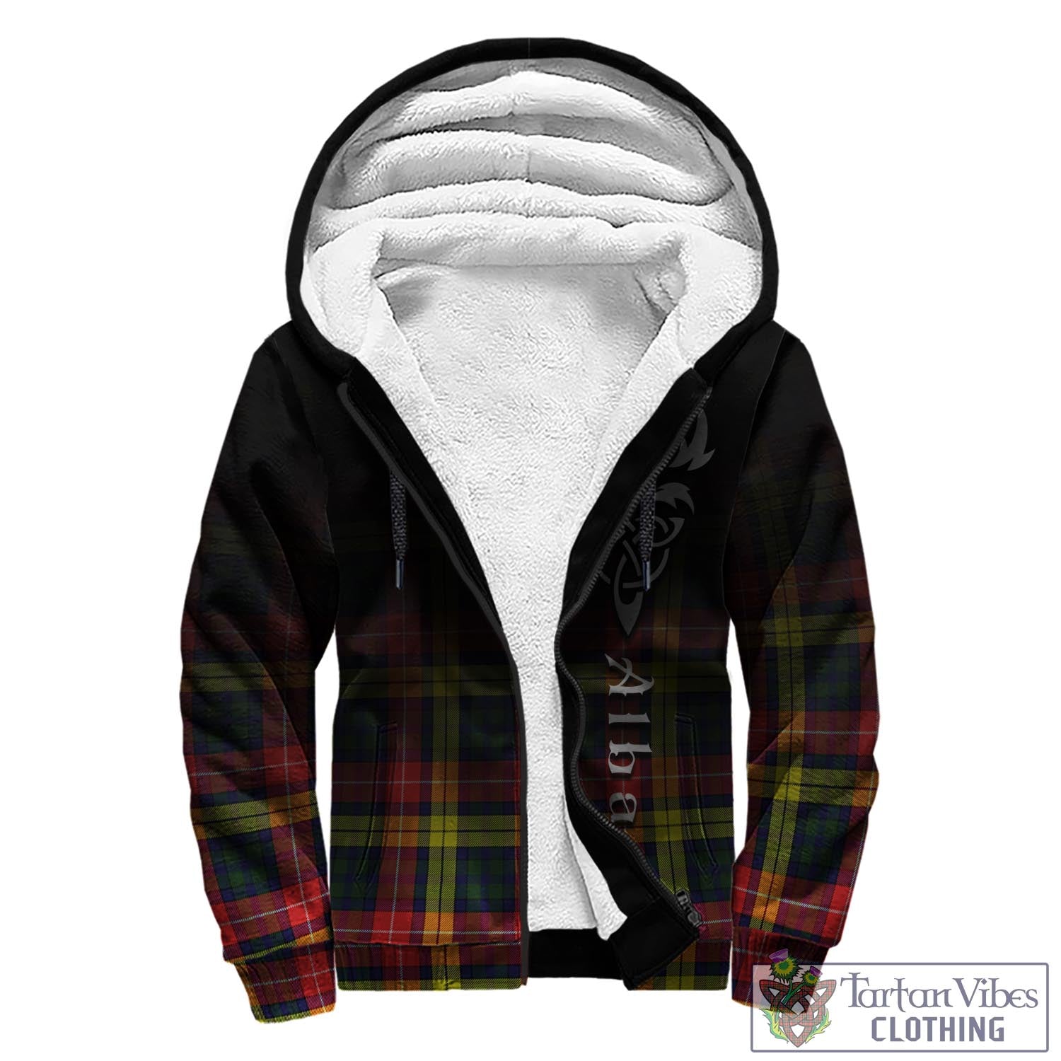 Tartan Vibes Clothing Dewar Tartan Sherpa Hoodie Featuring Alba Gu Brath Family Crest Celtic Inspired