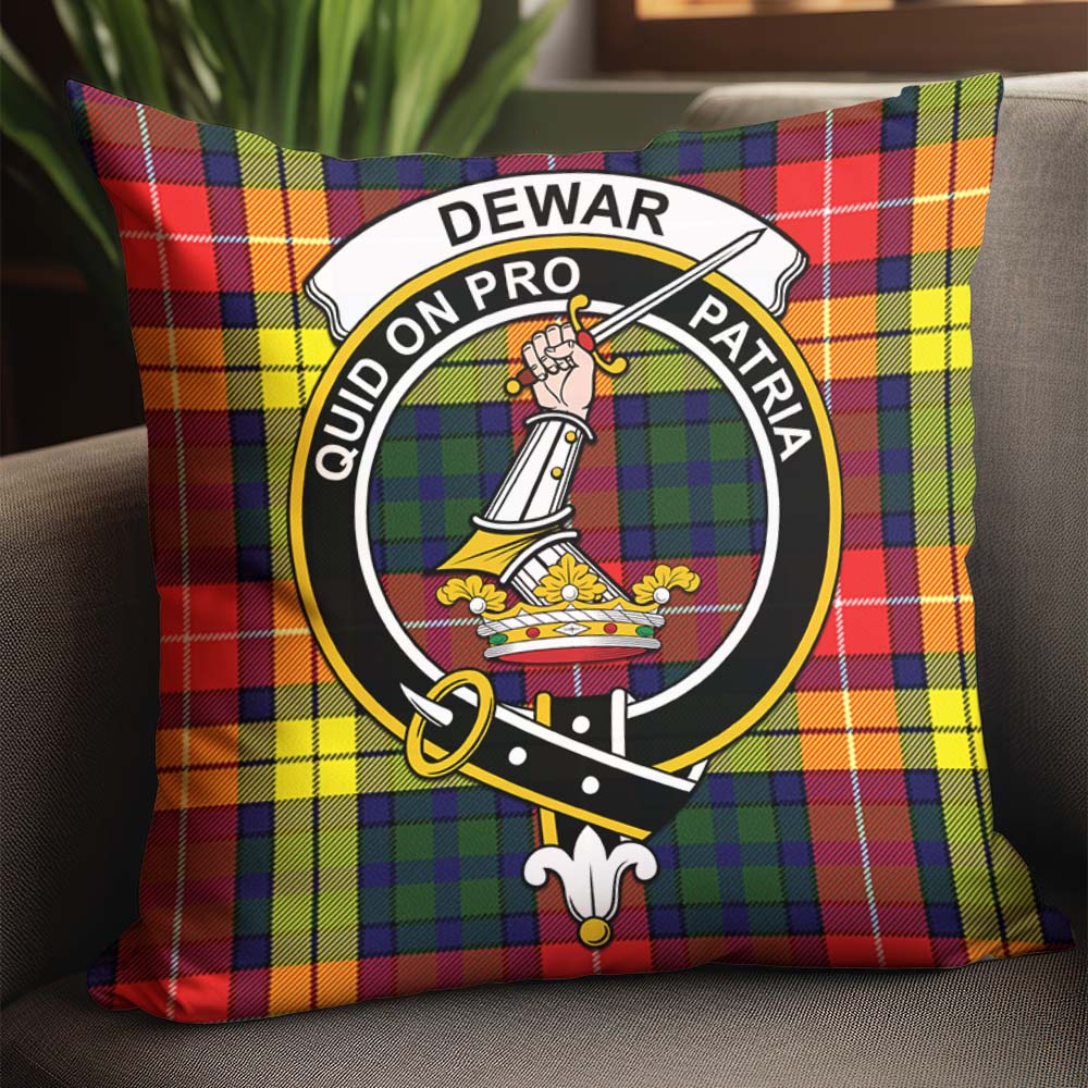 Dewar Tartan Pillow Cover with Family Crest - Tartanvibesclothing