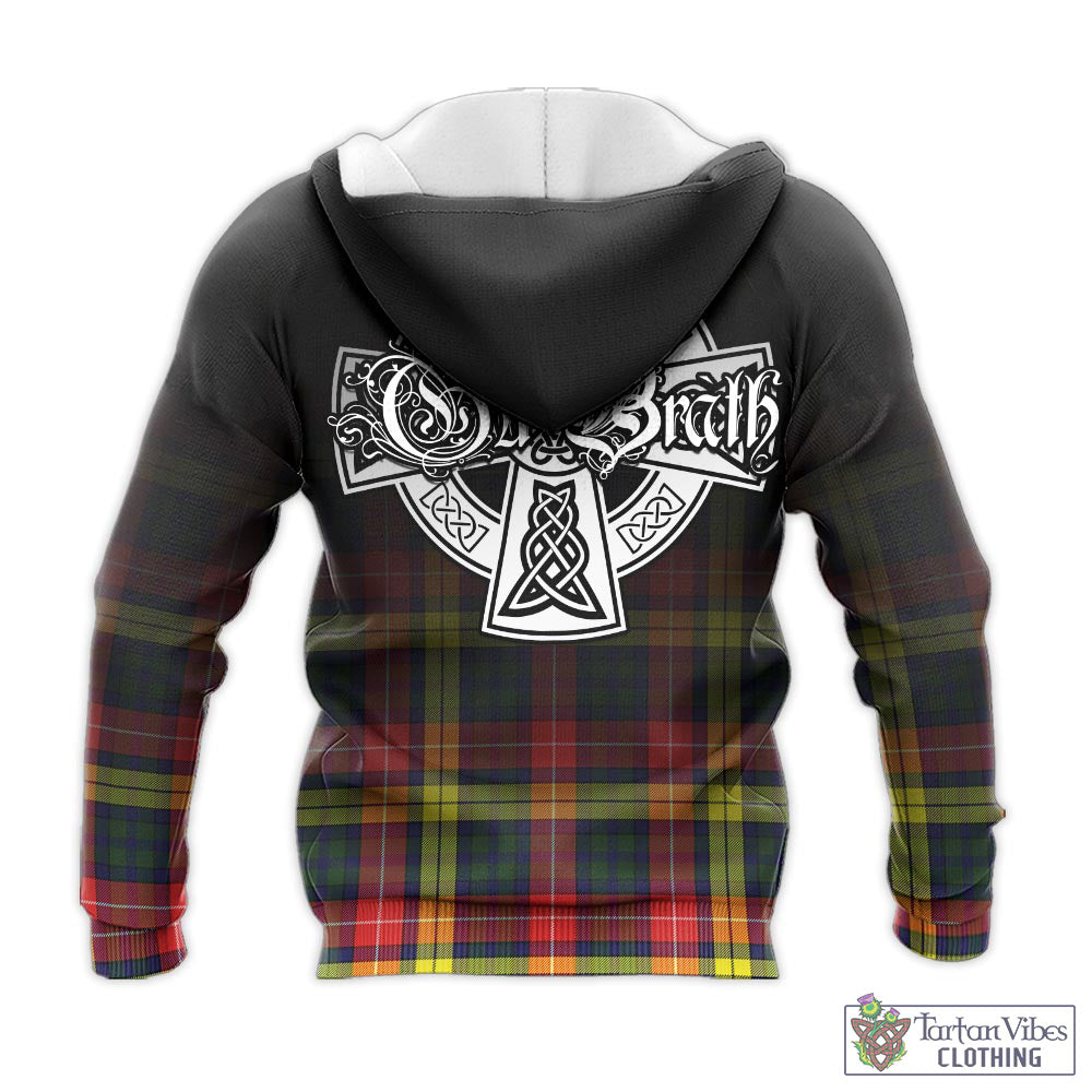 Tartan Vibes Clothing Dewar Tartan Knitted Hoodie Featuring Alba Gu Brath Family Crest Celtic Inspired