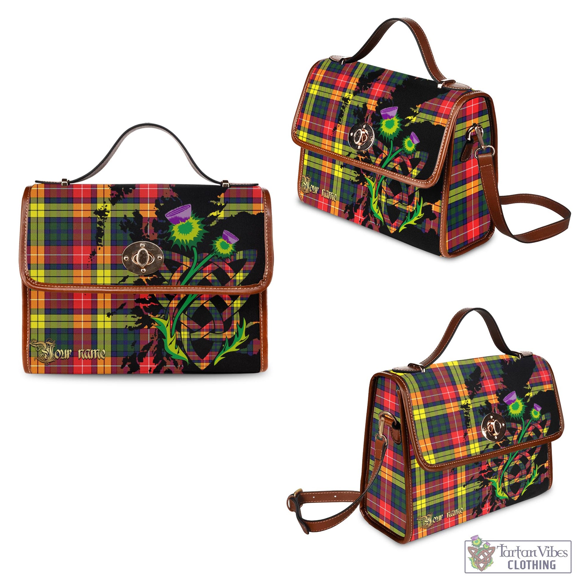 Tartan Vibes Clothing Dewar Tartan Waterproof Canvas Bag with Scotland Map and Thistle Celtic Accents