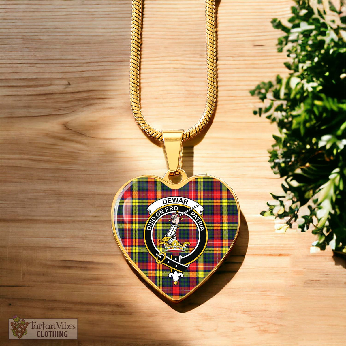 Dewar Tartan Heart Necklace with Family Crest Luxury Necklace (Gold) No - Tartan Vibes Clothing