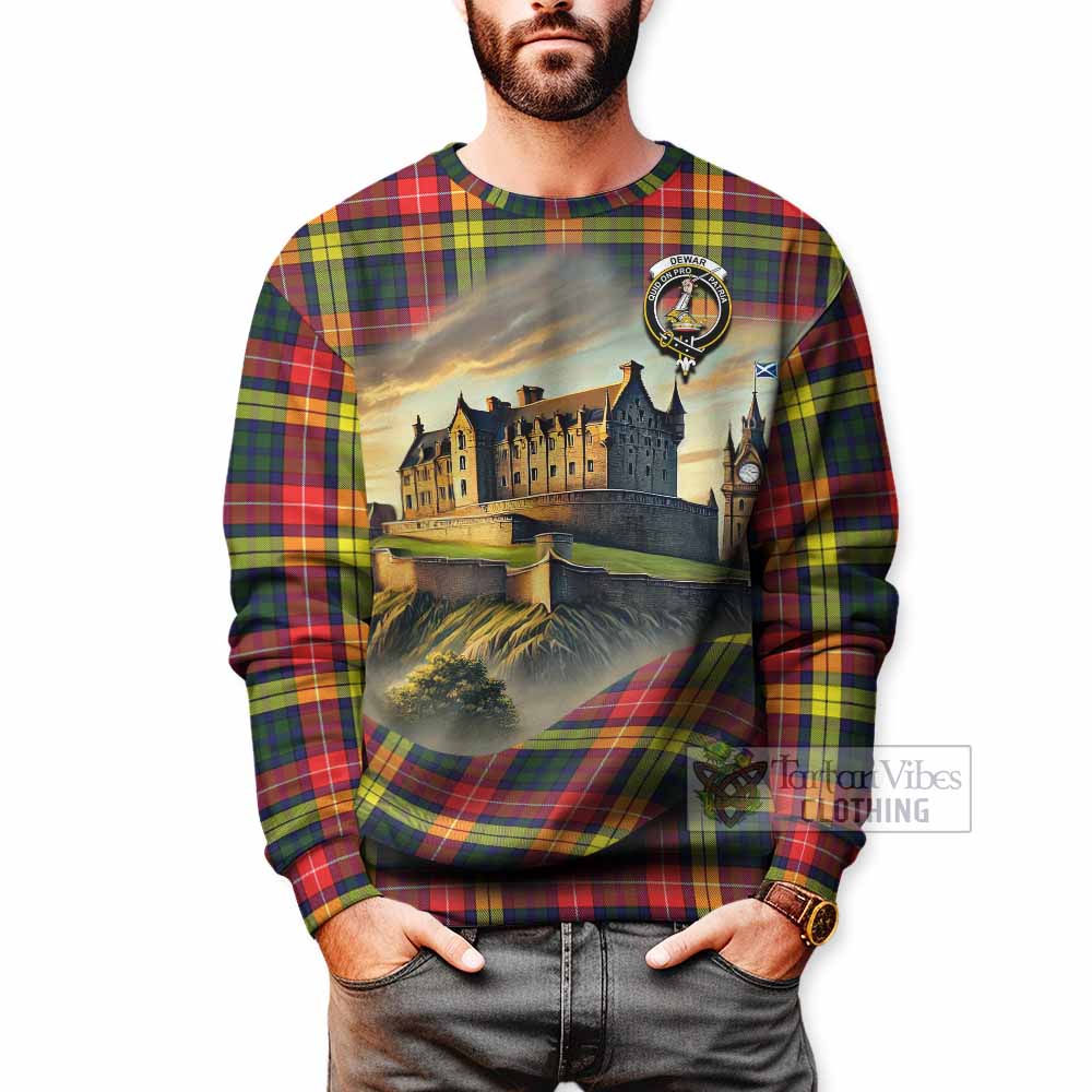 Dewar Tartan Family Crest Sweatshirt with Scottish Ancient Castle Style - Tartan Vibes Clothing