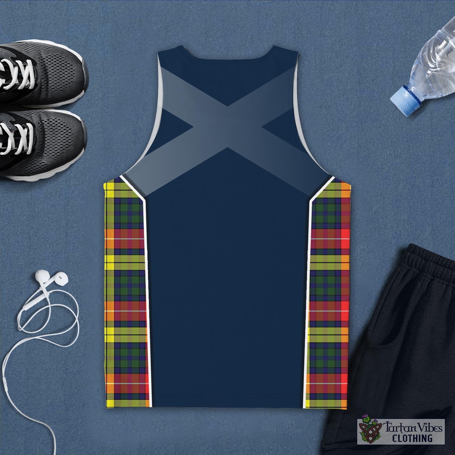 Tartan Vibes Clothing Dewar Tartan Men's Tanks Top with Family Crest and Scottish Thistle Vibes Sport Style