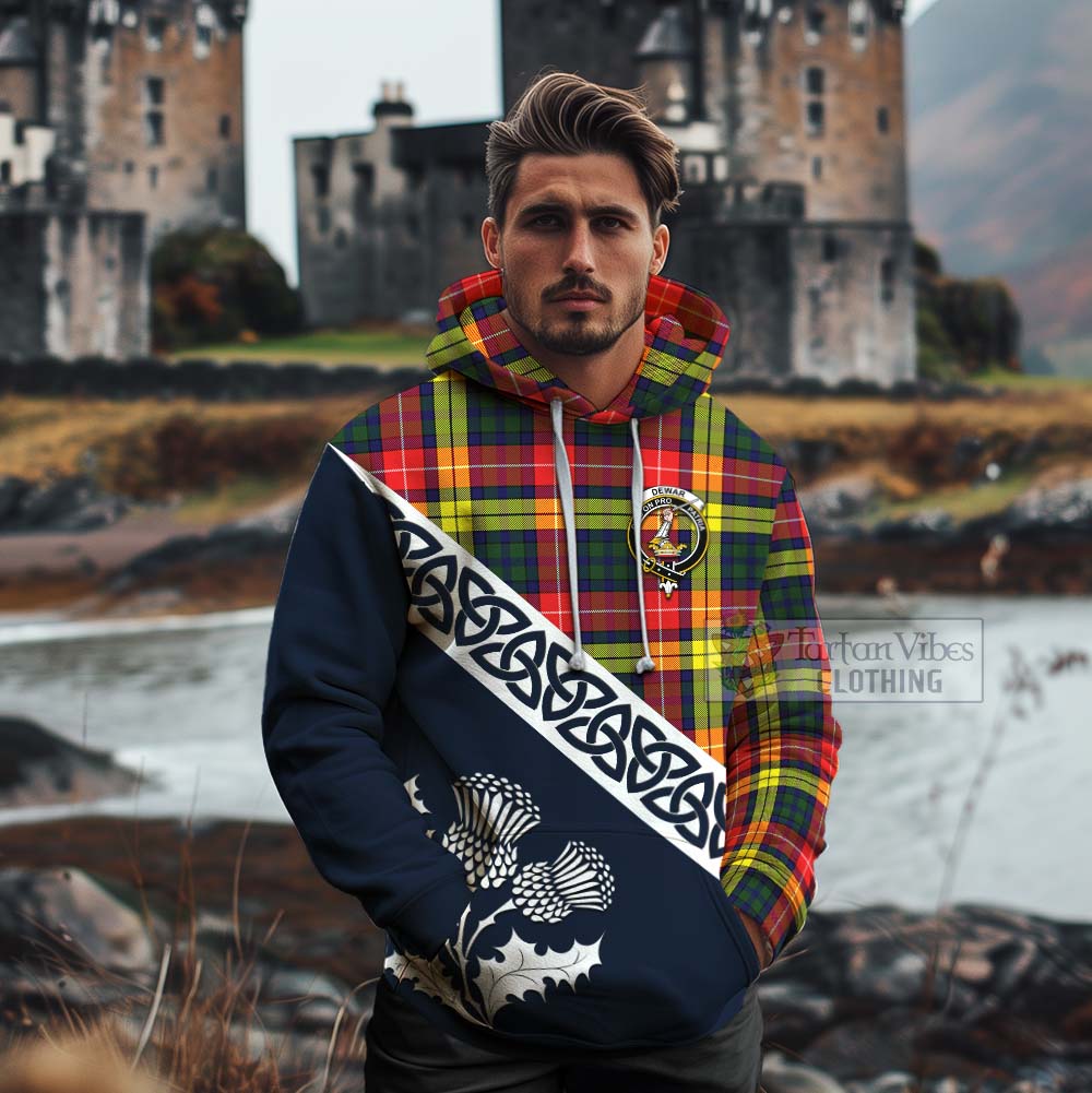 Dewar Tartan Cotton Hoodie Featuring Thistle and Scotland Map - Tartan Vibes Clothing