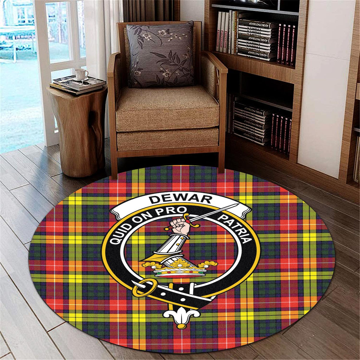 Dewar Tartan Round Rug with Family Crest - Tartan Vibes Clothing