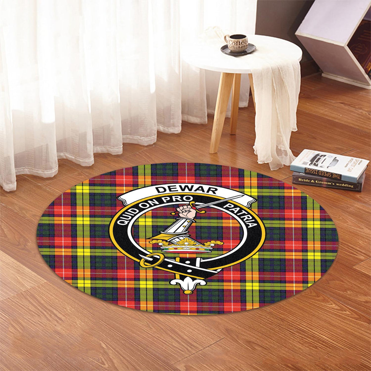 Dewar Tartan Round Rug with Family Crest - Tartan Vibes Clothing