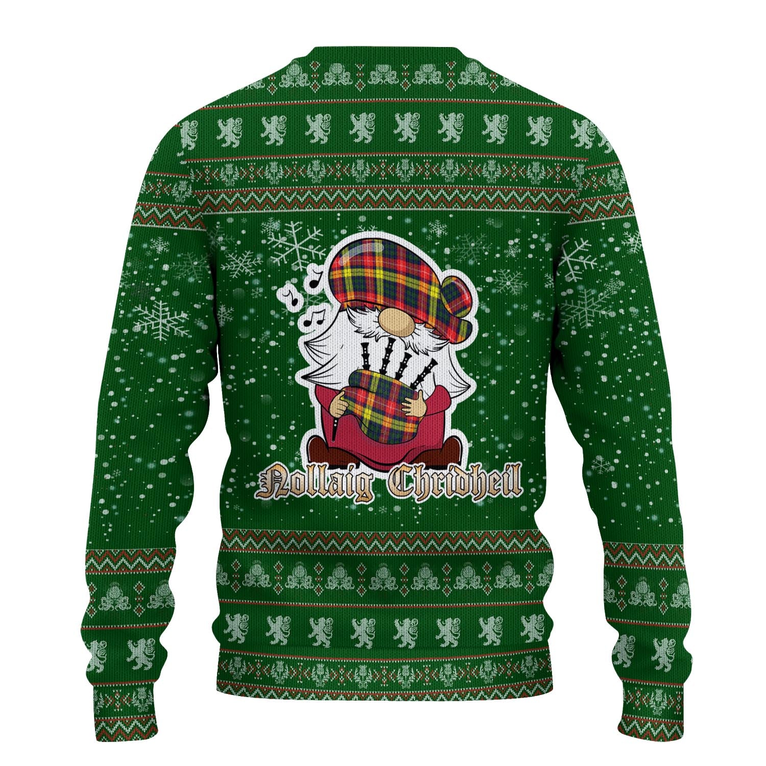 Dewar Clan Christmas Family Knitted Sweater with Funny Gnome Playing Bagpipes - Tartanvibesclothing