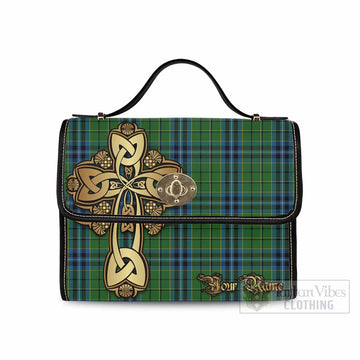 Dick Tartan Waterproof Canvas Bag Golden Thistle Celtic Cross Style Black Leather Strap One Size 10.5*20*27cm - Tartan Vibes Clothing