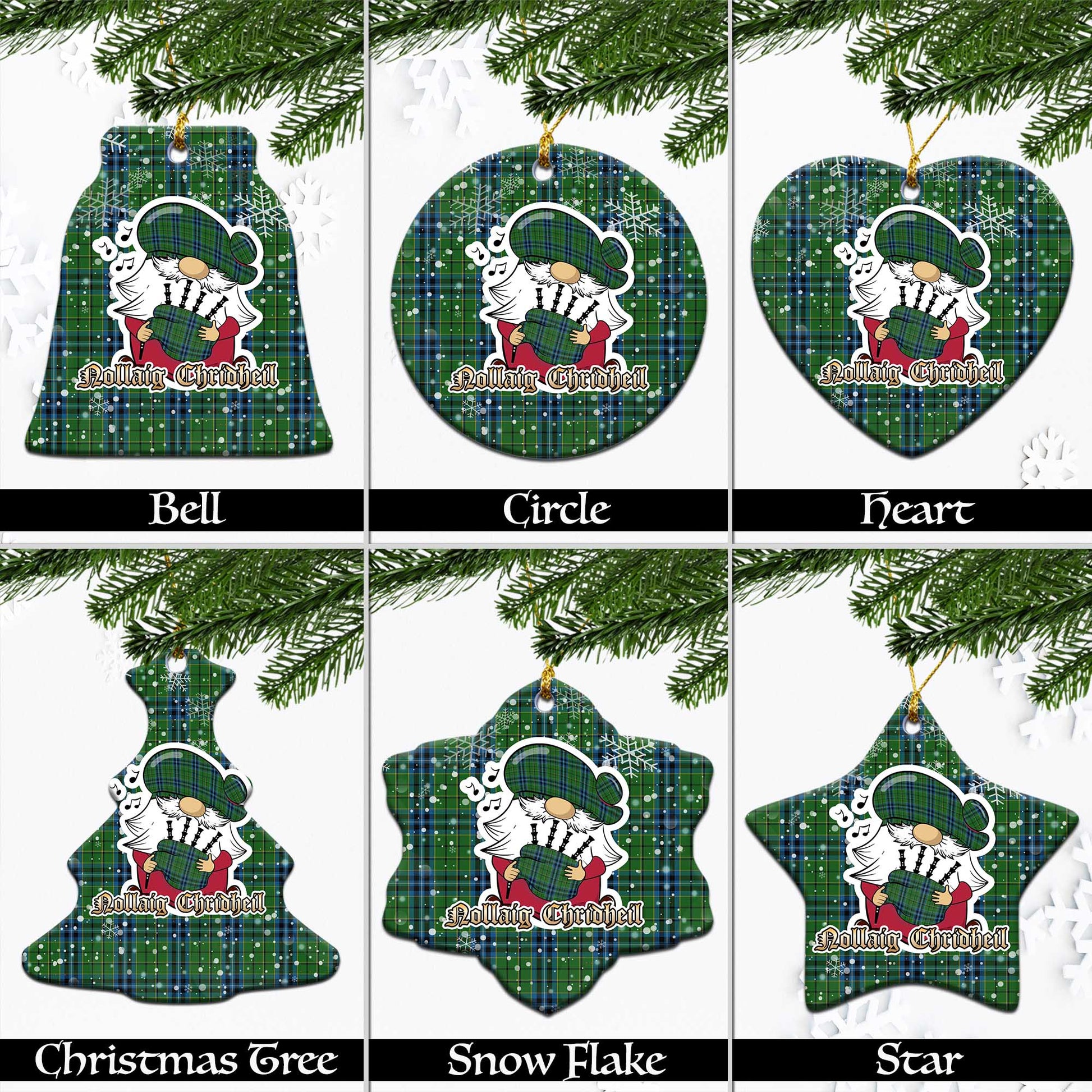 Dick Tartan Christmas Ornaments with Scottish Gnome Playing Bagpipes Ceramic - Tartanvibesclothing