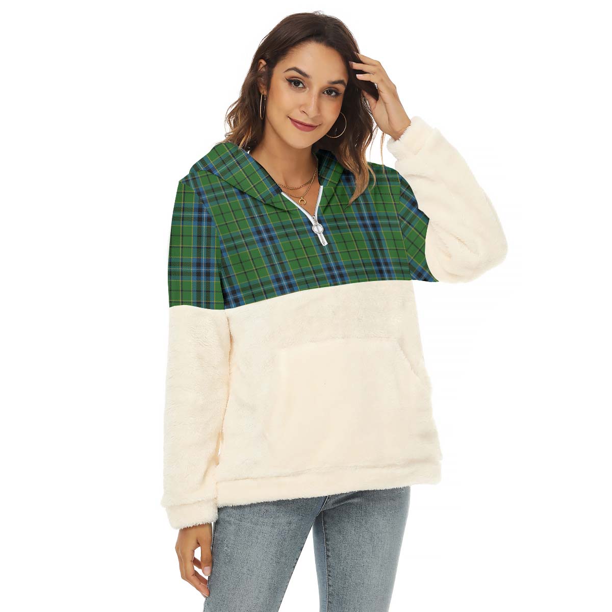 Dick Tartan Half Style Women's Borg Fleece Hoodie with Half Zip Female - Tartan Vibes Clothing