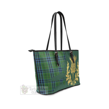 Dick Tartan Leather Tote Bag Gold Thistle Style - Tartan Vibes Clothing