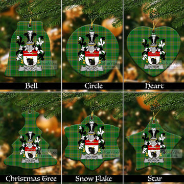 Dickson Irish Clan Tartan Christmas Ceramic Ornament with Coat of Arms