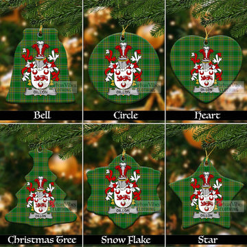 Dillon Irish Clan Tartan Christmas Ceramic Ornament with Coat of Arms