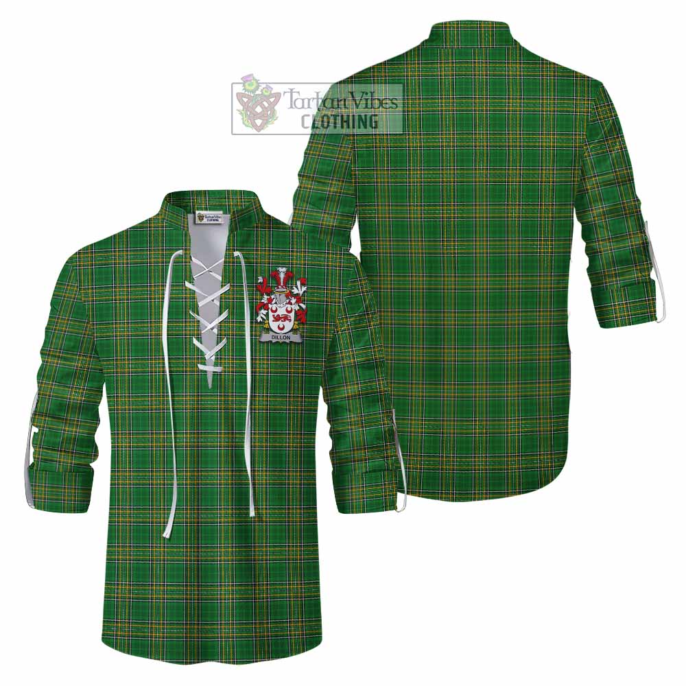 Dillon Irish Clan Tartan Ghillie Kilt Shirt with Coat of Arms - Tartan Vibes Clothing