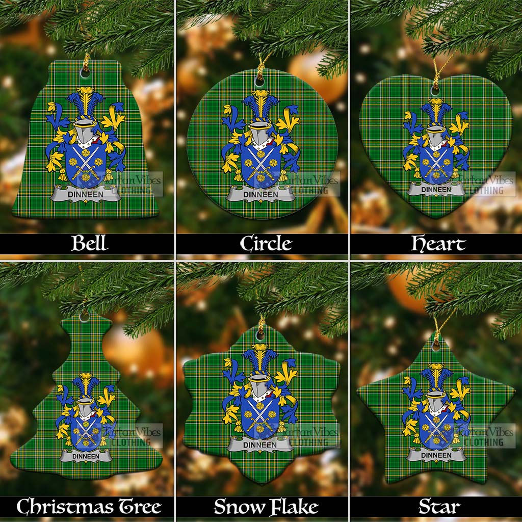 Tartan Vibes Clothing Dinneen Irish Clan Tartan Christmas Ceramic Ornament with Coat of Arms