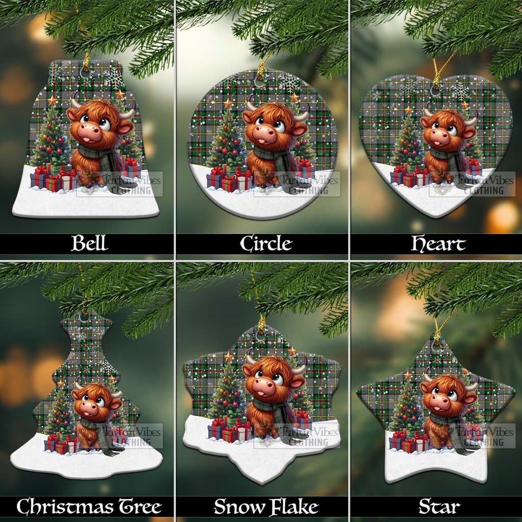 Tartan Vibes Clothing Dinwiddie Tartan Christmas Ceramic Ornament with Adorable Highland Coo