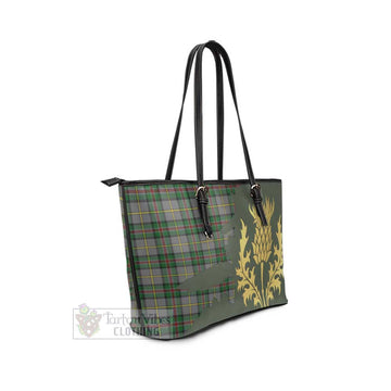 Dinwiddie Tartan Leather Tote Bag Gold Thistle Style - Tartan Vibes Clothing