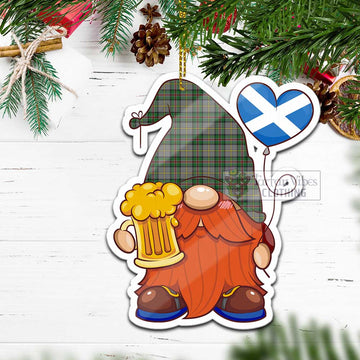 Dinwiddie Tartan Gnome Holding Beer Glass Christmas Ornament with Personalized National Flag