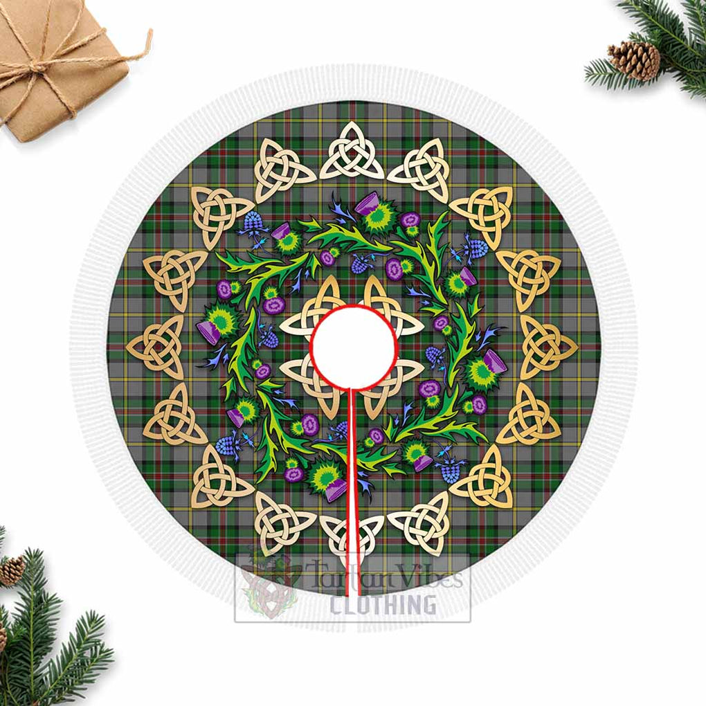 Dinwiddie Tartan Christmas Tree Skirt with Thistle Celtic Knot Style Fringed Tree Skirts - Tartan Vibes Clothing