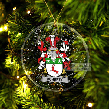 Doherty Irish Clan Christmas Glass Ornament with Coat of Arms Transparent Glass Circle - 2D-tartanvibesclothing