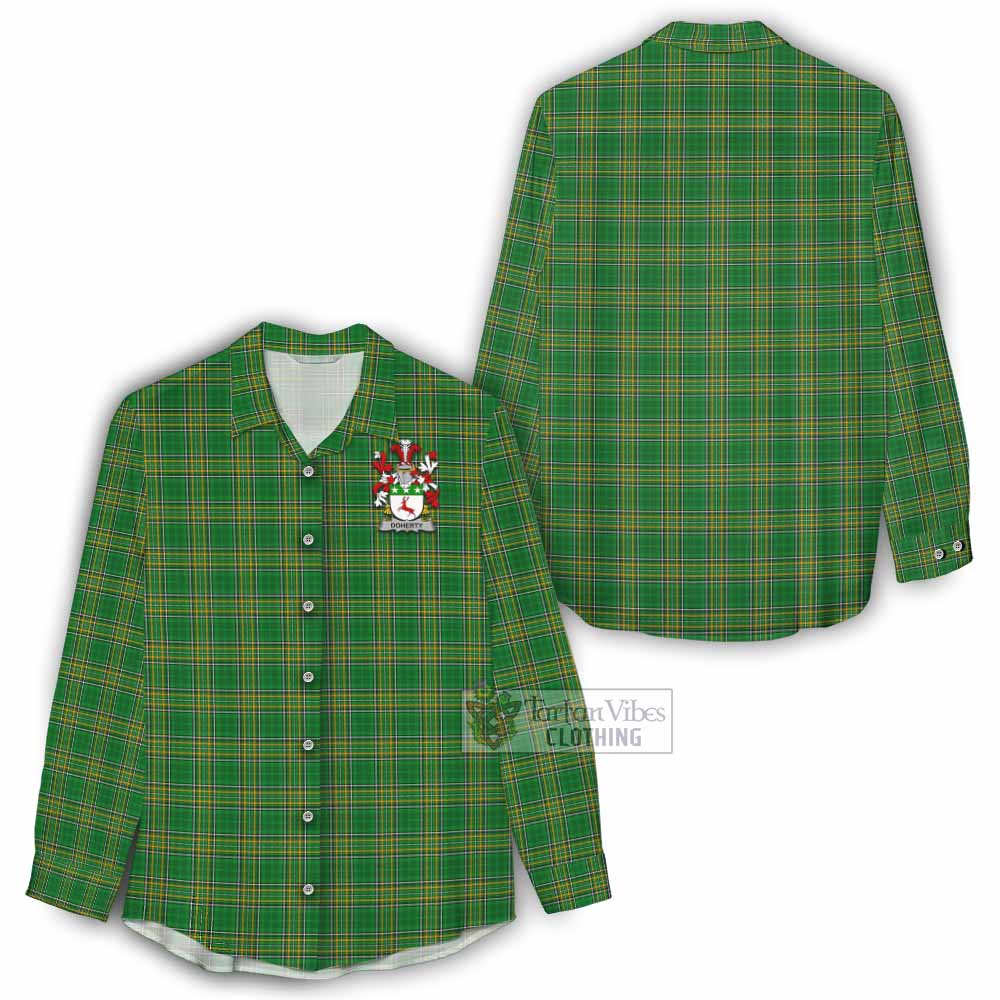 Doherty Irish Clan Tartan Women's Casual Shirt with Coat of Arms - Tartan Vibes Clothing