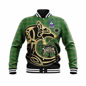 Dolan Irish Tartan Baseball Jacket with Coat of Arms Celtic Wolf Style