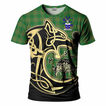 Dolan Irish Tartan T-Shirt with Coat of Arms Celtic Wolf Style