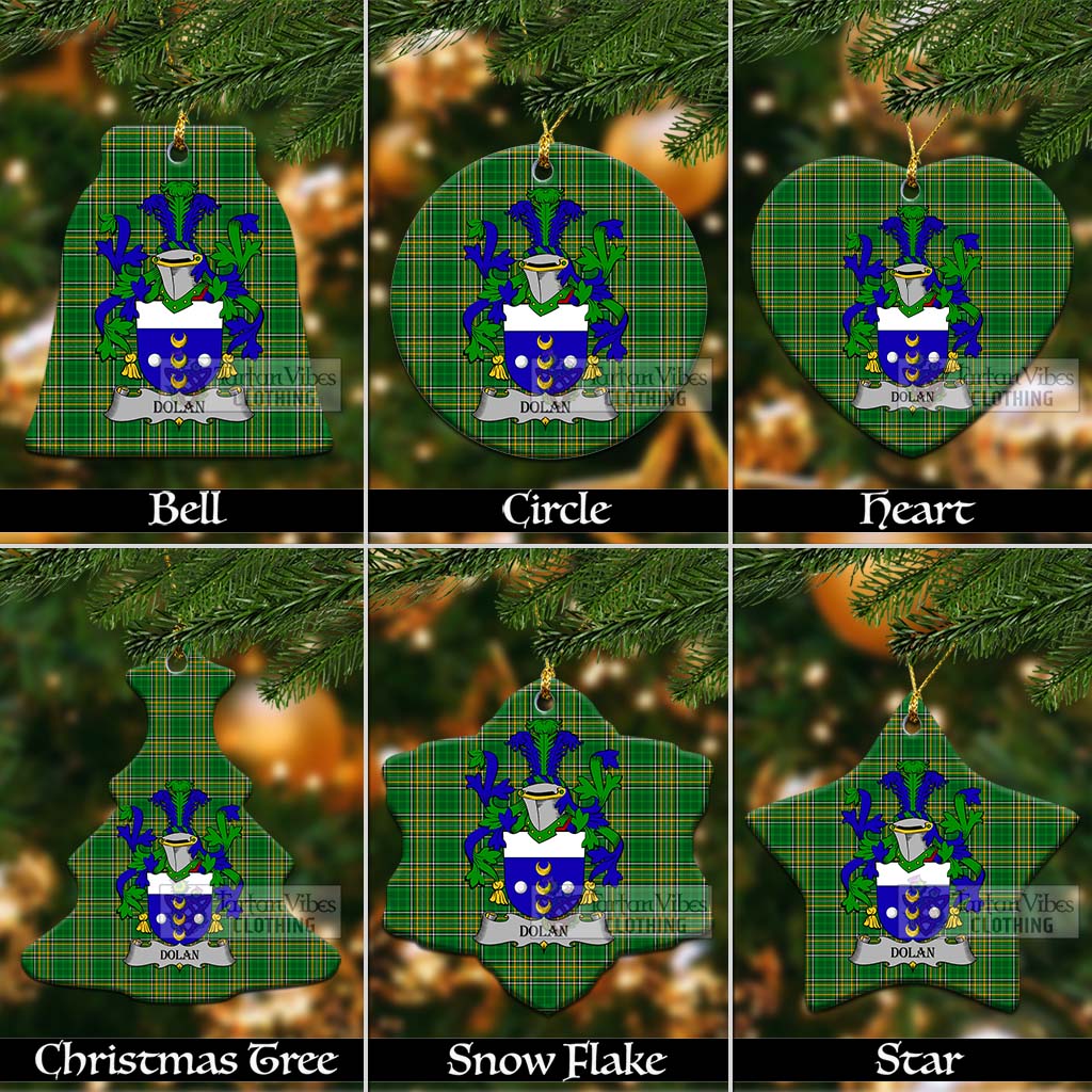 Tartan Vibes Clothing Dolan Irish Clan Tartan Christmas Ceramic Ornament with Coat of Arms