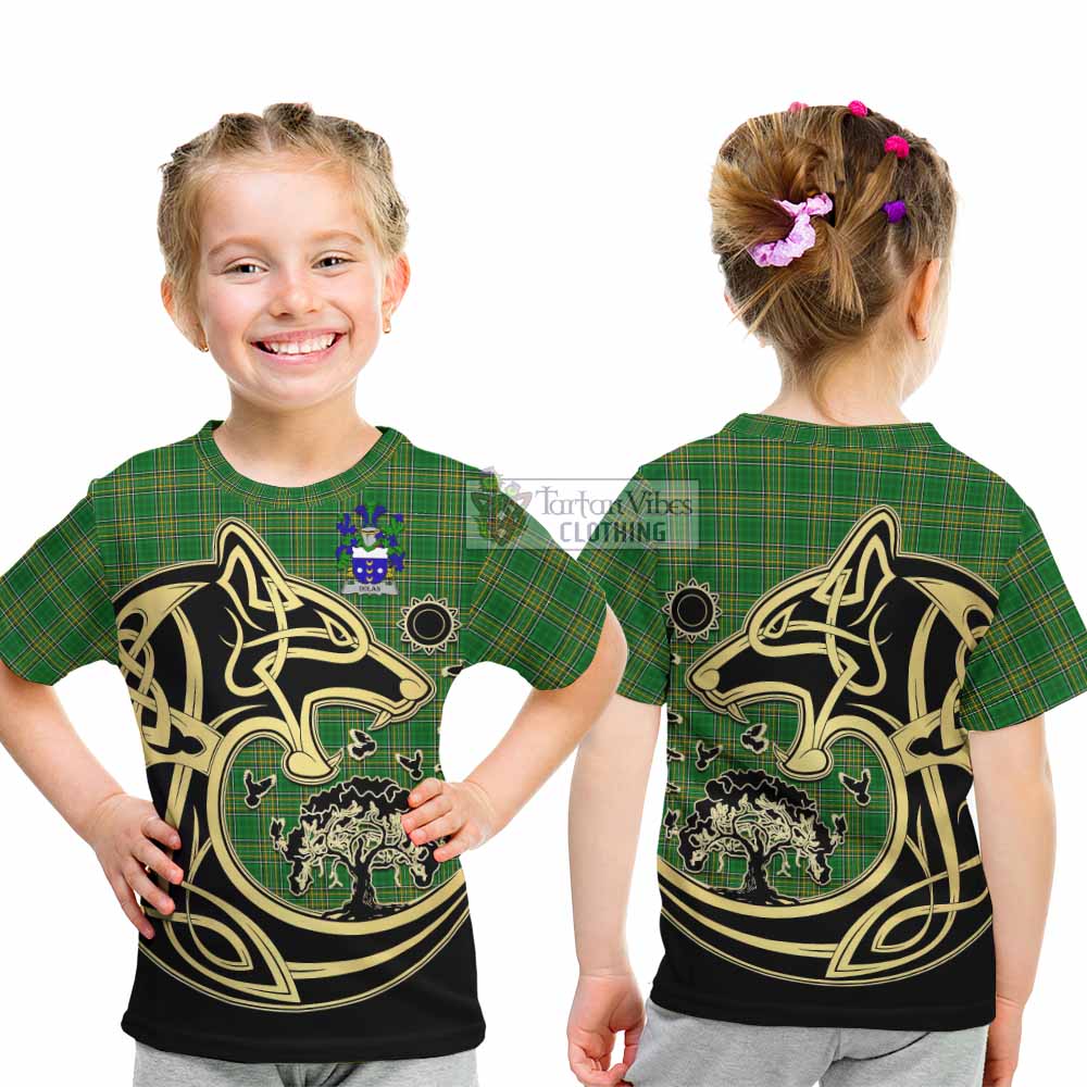 Dolan Irish Tartan Kid T-Shirt with Coat of Arms Celtic Wolf Style - Tartan Vibes Clothing